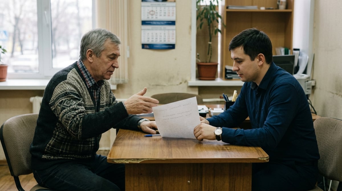 Обсуждение плана изменений в переговорной, на стене календарь с отмеченными двумя неделями